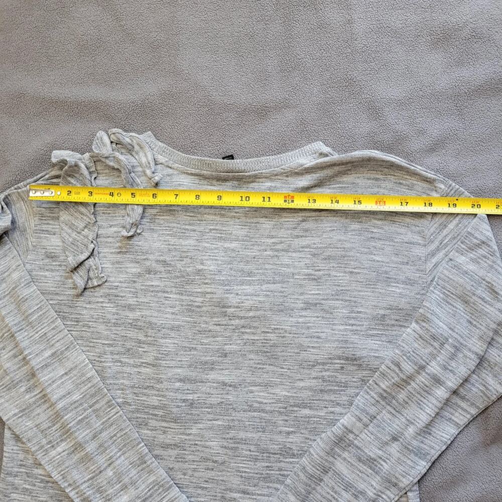 BANANA REPUBLIC Shirt Womens Medium Gray Long Sleeve Speckled Ruffle Hem - Picture 5 of 13